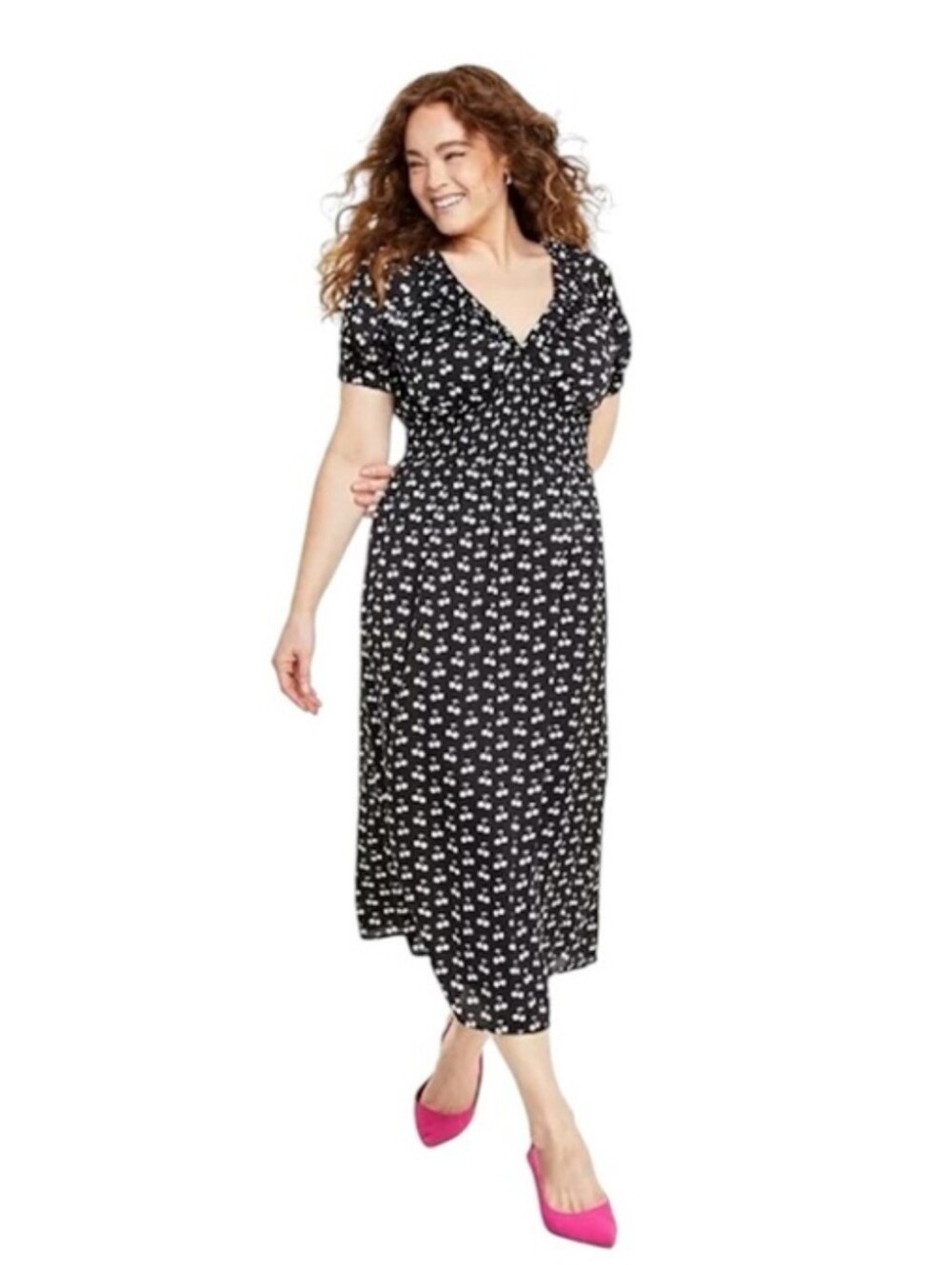 On 34th Cherry Print Midi Dress - Smocked Waist - Rockabilly - Size 2X